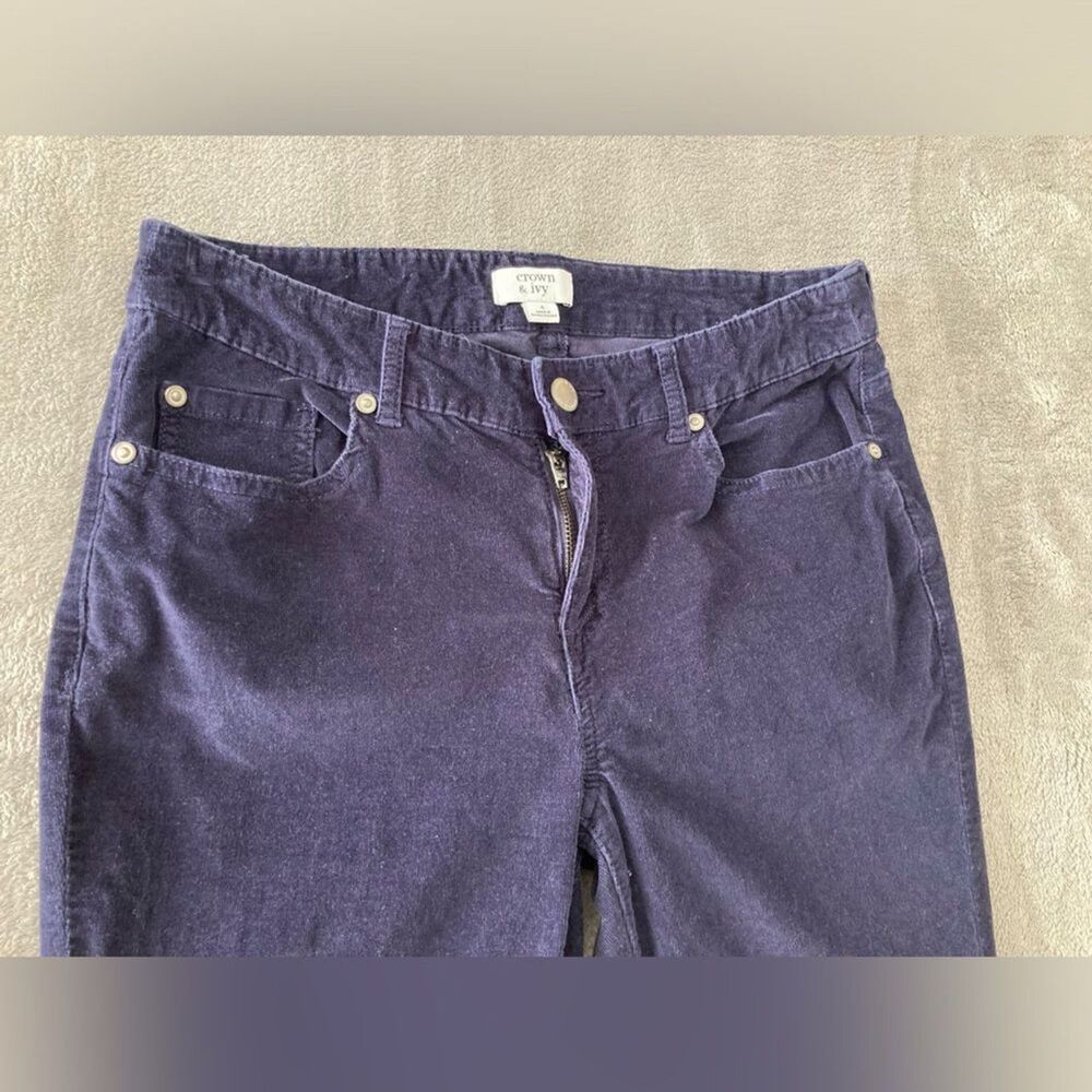 Crown & Ivy Skinny Corduroy Pants Womens 4 Blue Ankle Preppy Casual - Picture 3 of 11